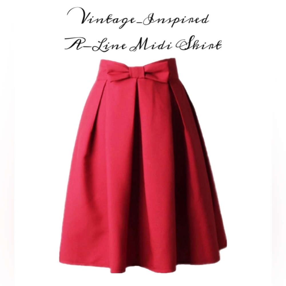 A Line Pleated Midi Skirt with Bow